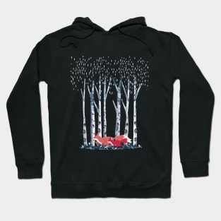 Forest Birches and fox with baby, outdoor and nature lovers, watercolor style Hoodie